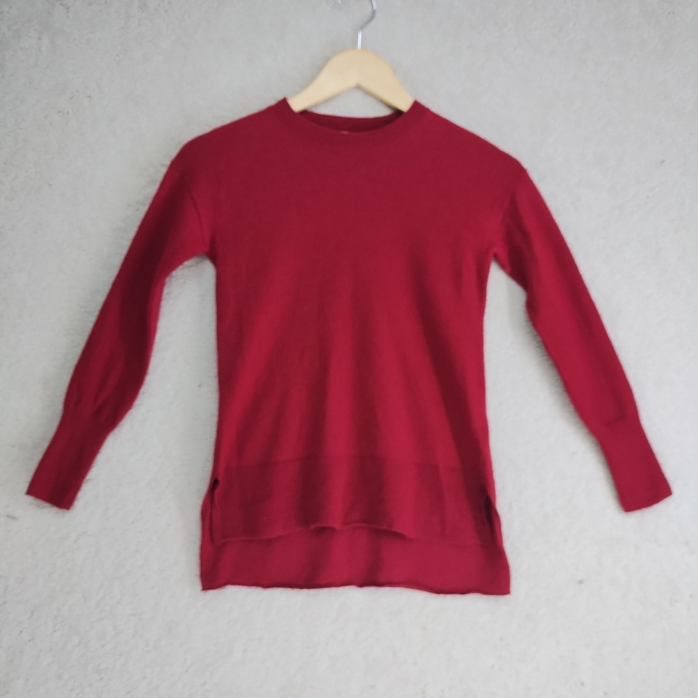 Max Studio Sweater Womens S Merino Wool Crewneck Long Sleeve Tunic Red Side Slit
